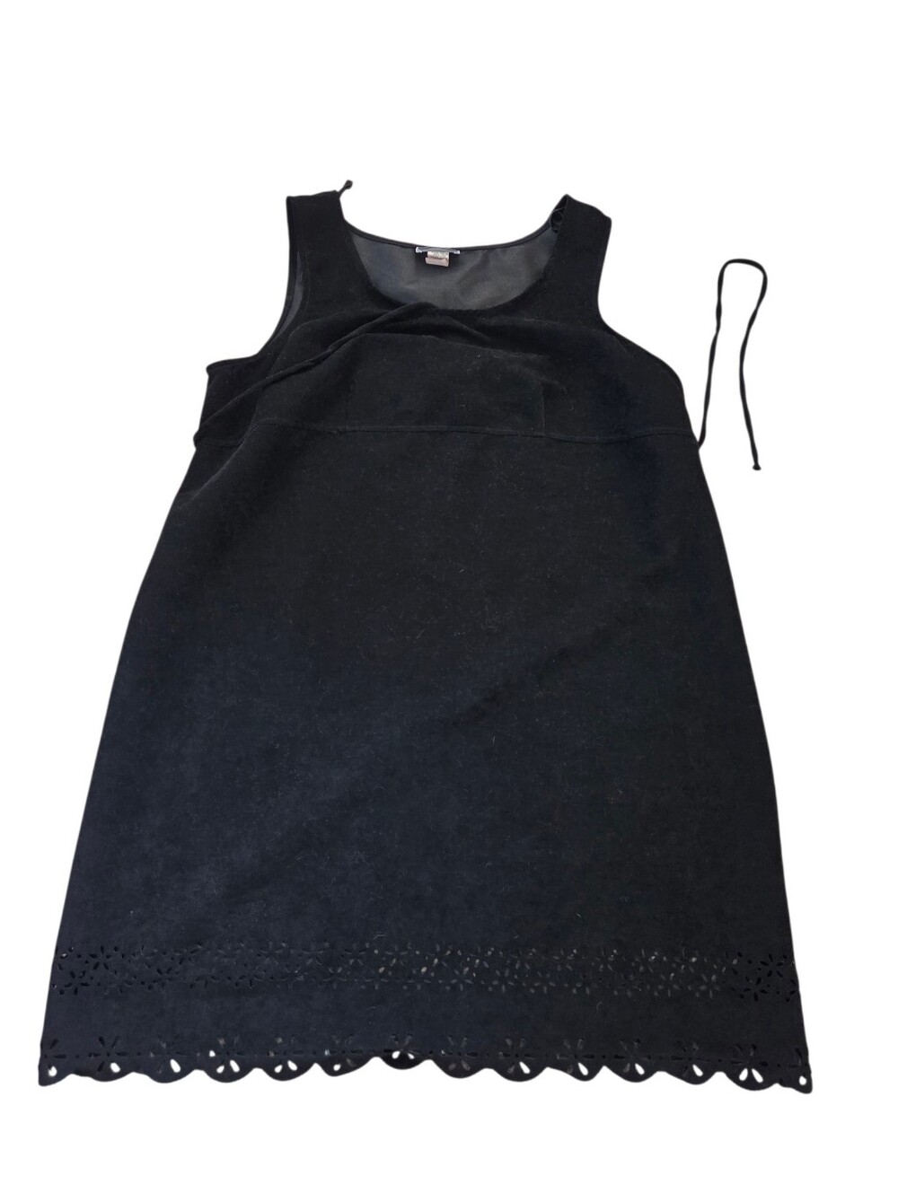 Great Times black faux suede sleeveless A-line dress with cutouts, L. EUC.